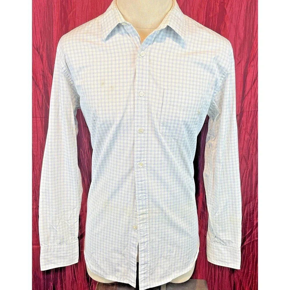 Mens J Crew Blue/White Check Cotton Oxford LS Casual Shirt sz Lg